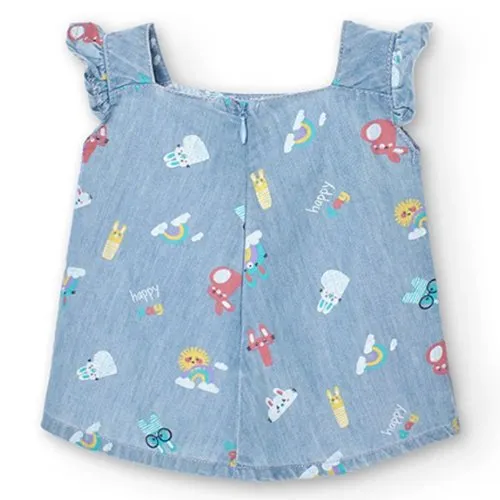 Vestido denim estampado de bebé Boboli 118033 JEANS CORDONETS
