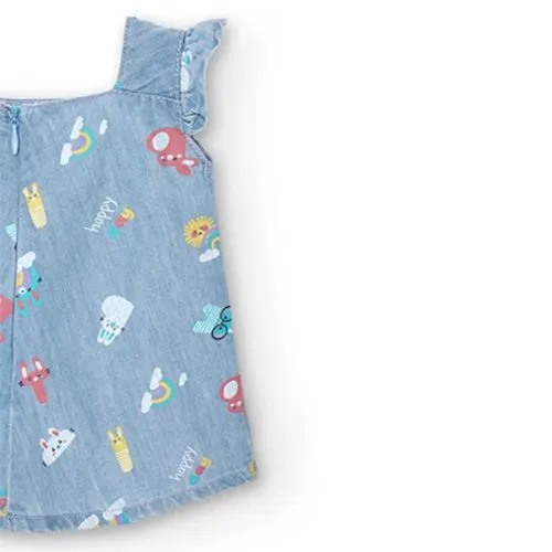 Vestido denim estampado de bebé Boboli 118033 JEANS CORDONETS
