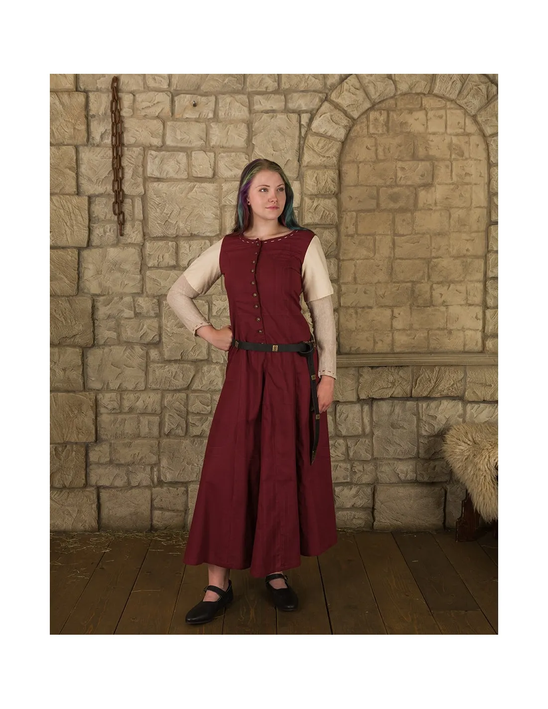 VESTIDO MEDIEVAL MUJER MODELO ELODIE, BURDEOSCREMA