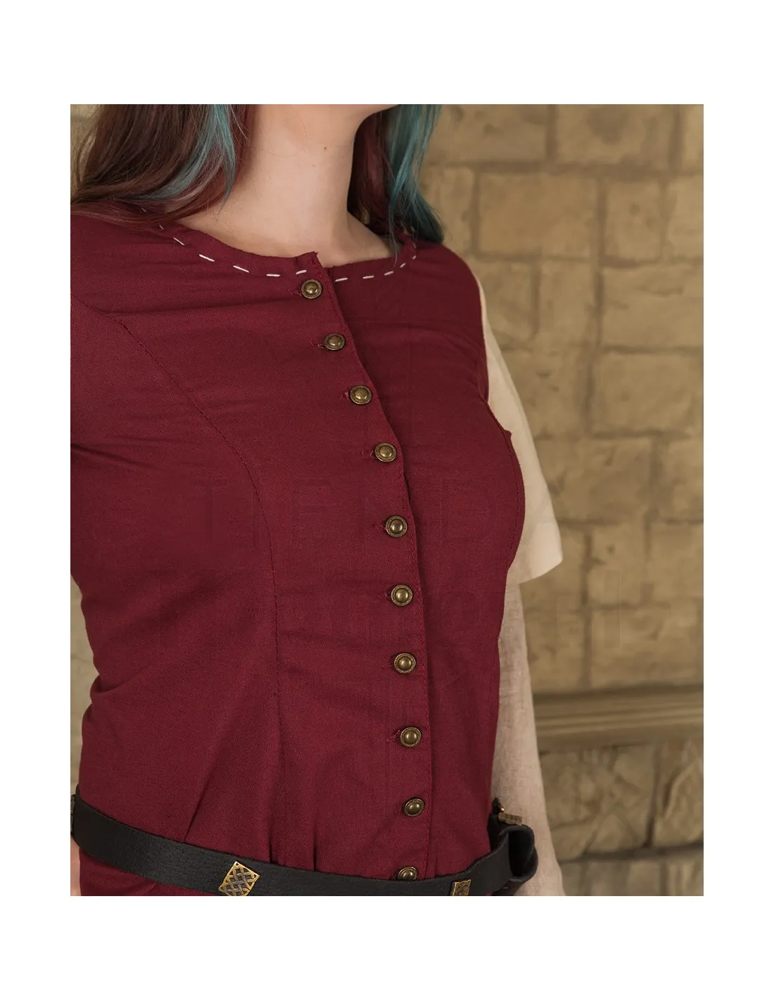VESTIDO MEDIEVAL MUJER MODELO ELODIE, BURDEOSCREMA