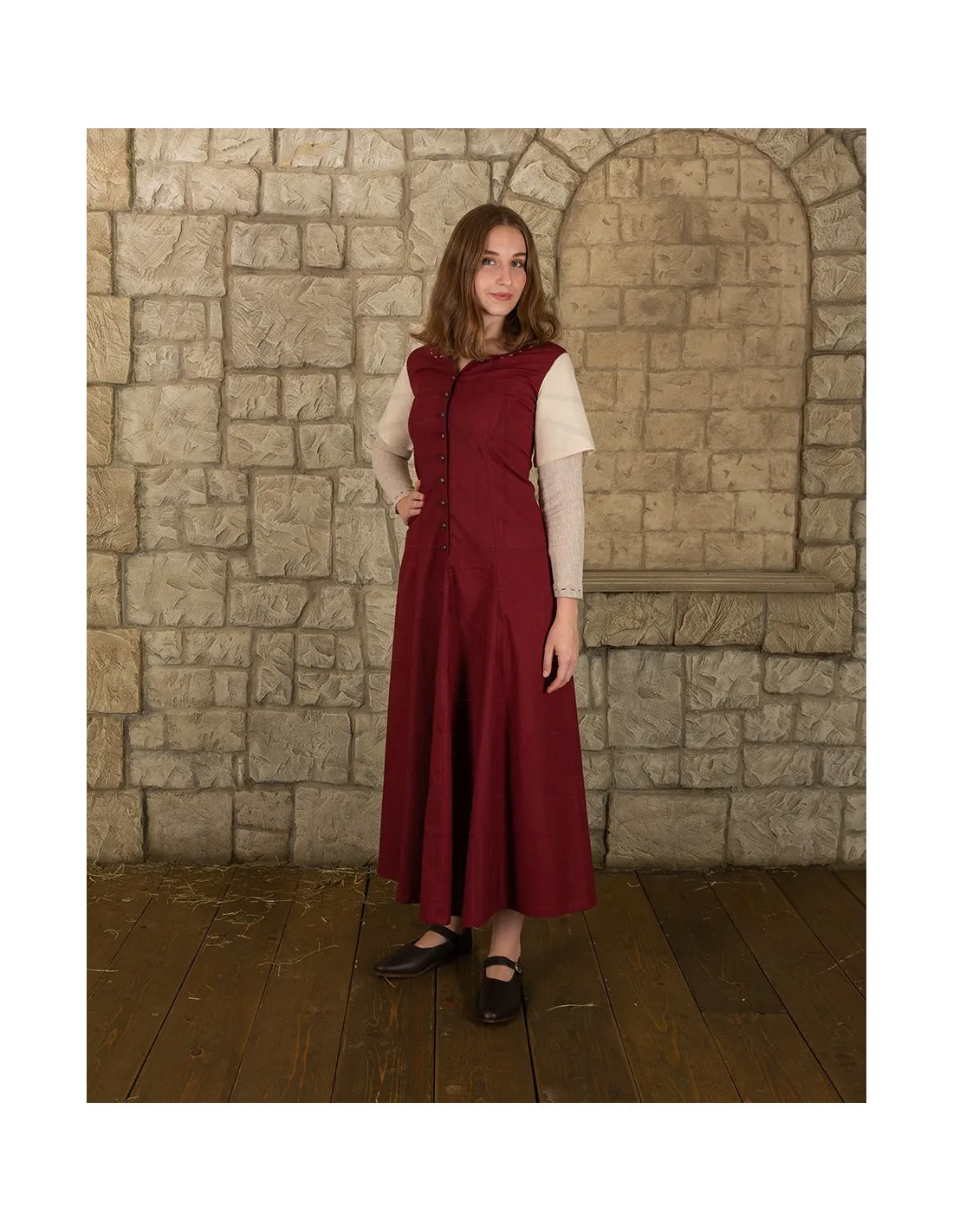 VESTIDO MEDIEVAL MUJER MODELO ELODIE, BURDEOSCREMA