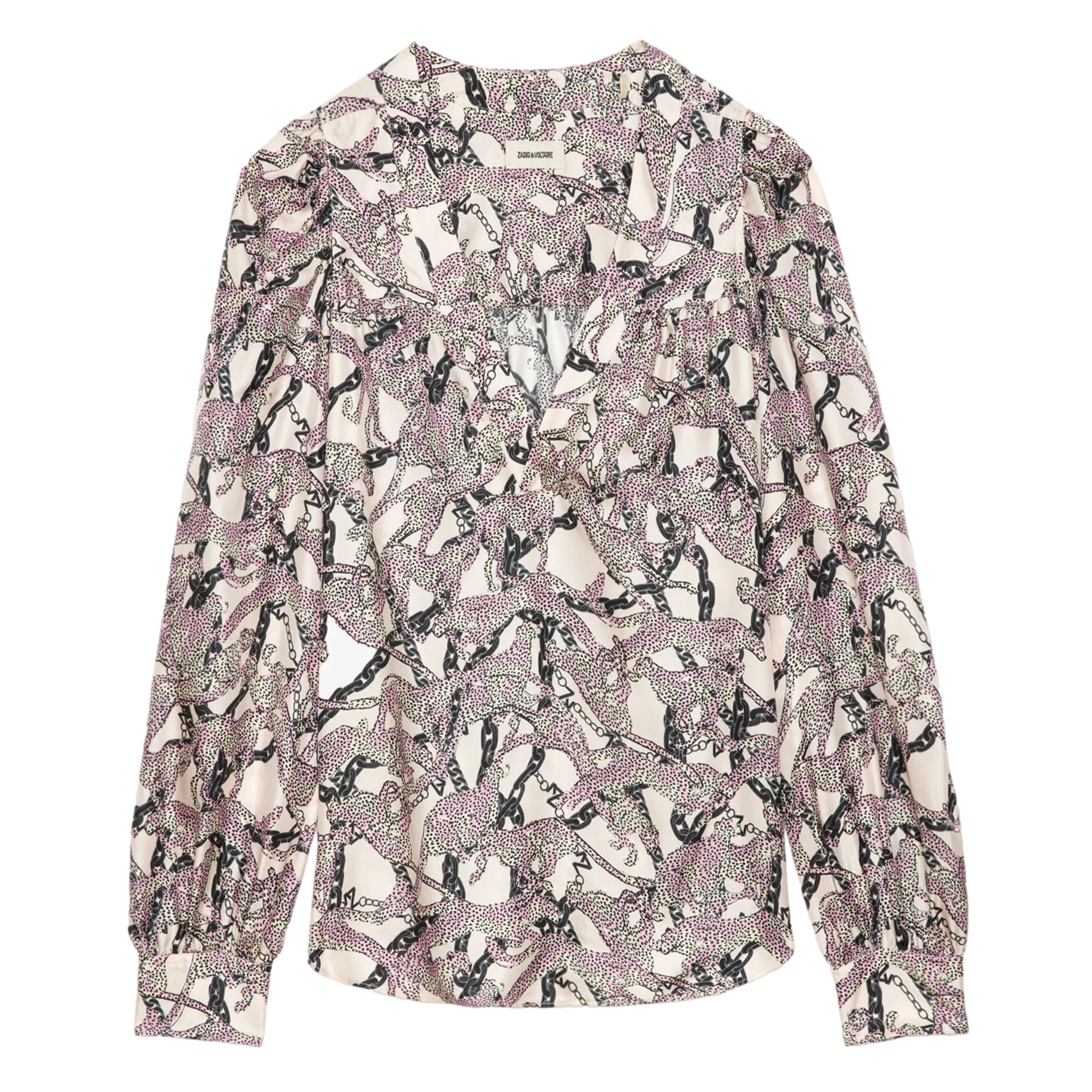 ZADIG&VOLTAIRE TELIA  TúNICA RECTA DE SEDA ESTAMPADA CON CUELLO EN V EN BLANCO