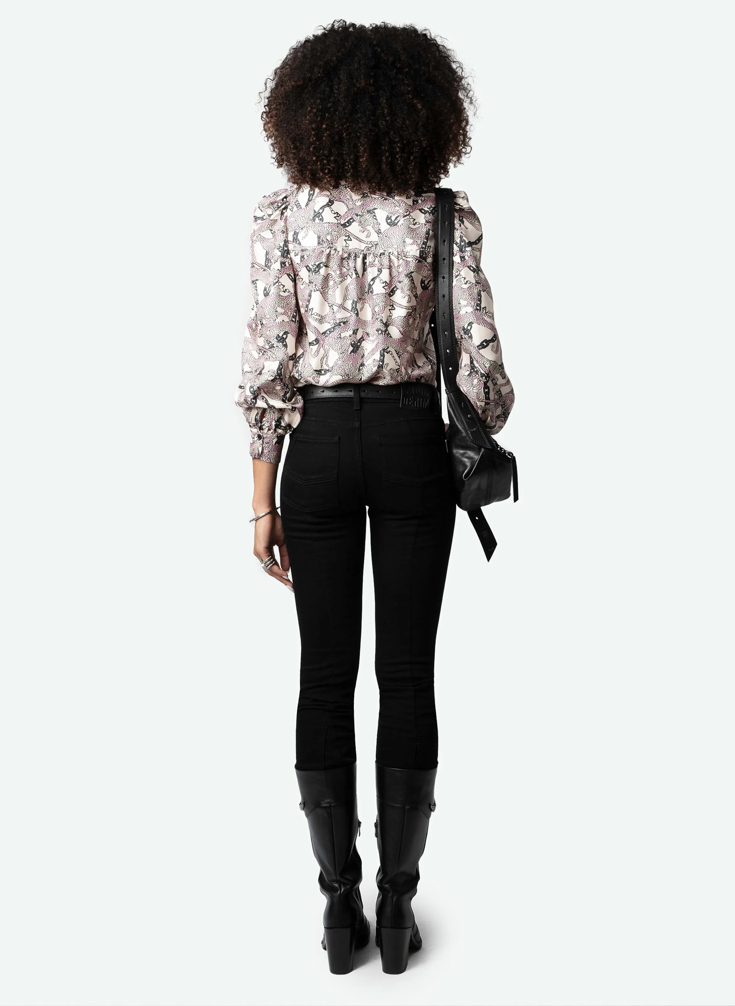 ZADIG&VOLTAIRE TELIA  TúNICA RECTA DE SEDA ESTAMPADA CON CUELLO EN V EN BLANCO