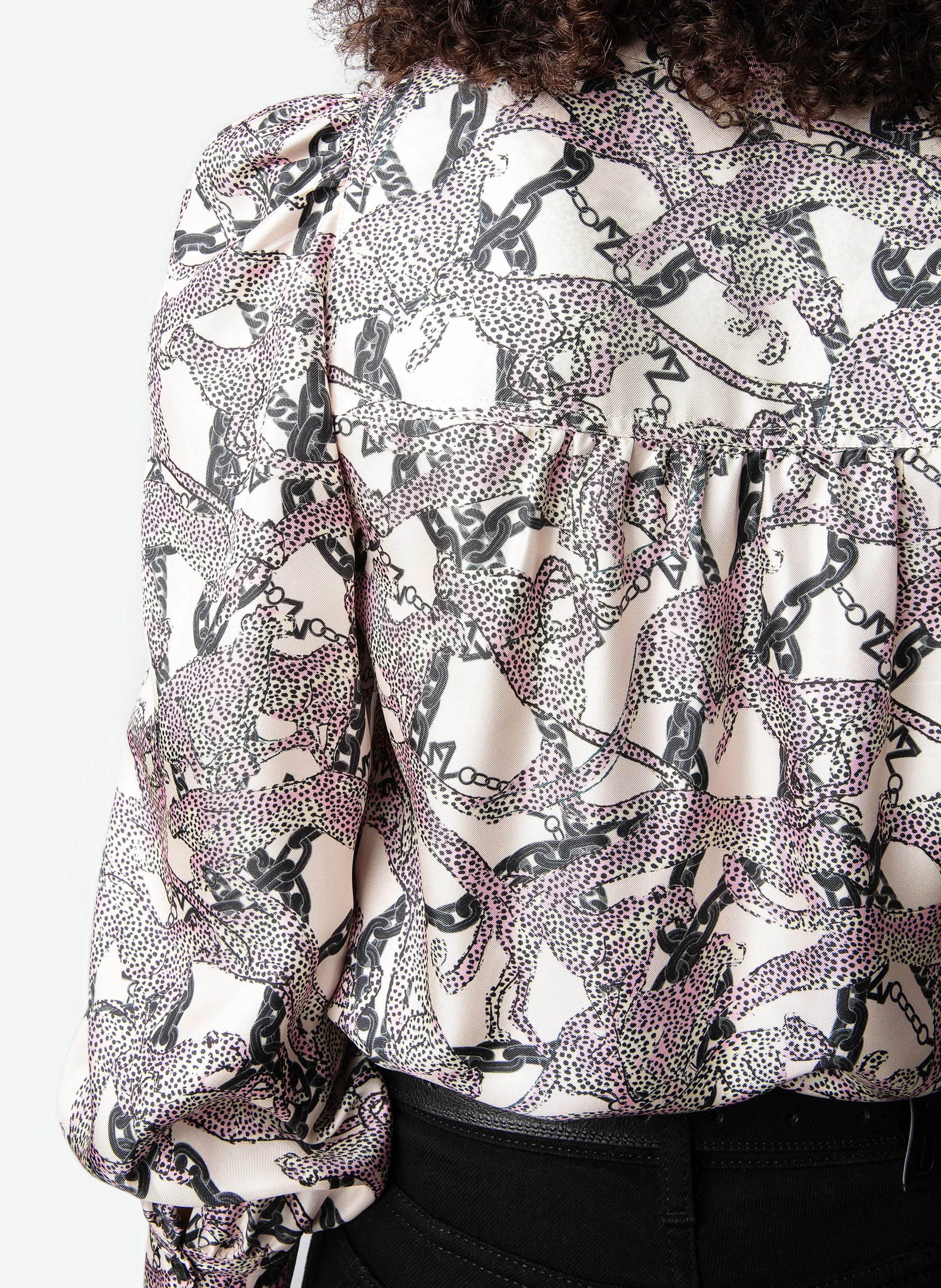 ZADIG&VOLTAIRE TELIA  TúNICA RECTA DE SEDA ESTAMPADA CON CUELLO EN V EN BLANCO