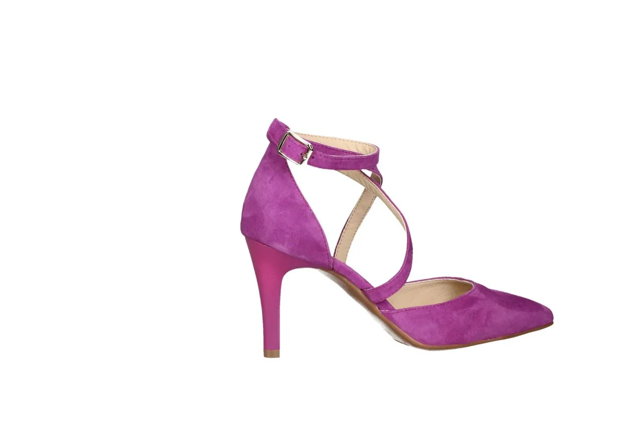 Zapato Ante Buganvilla Empeine Cruzado Lados Descubierto