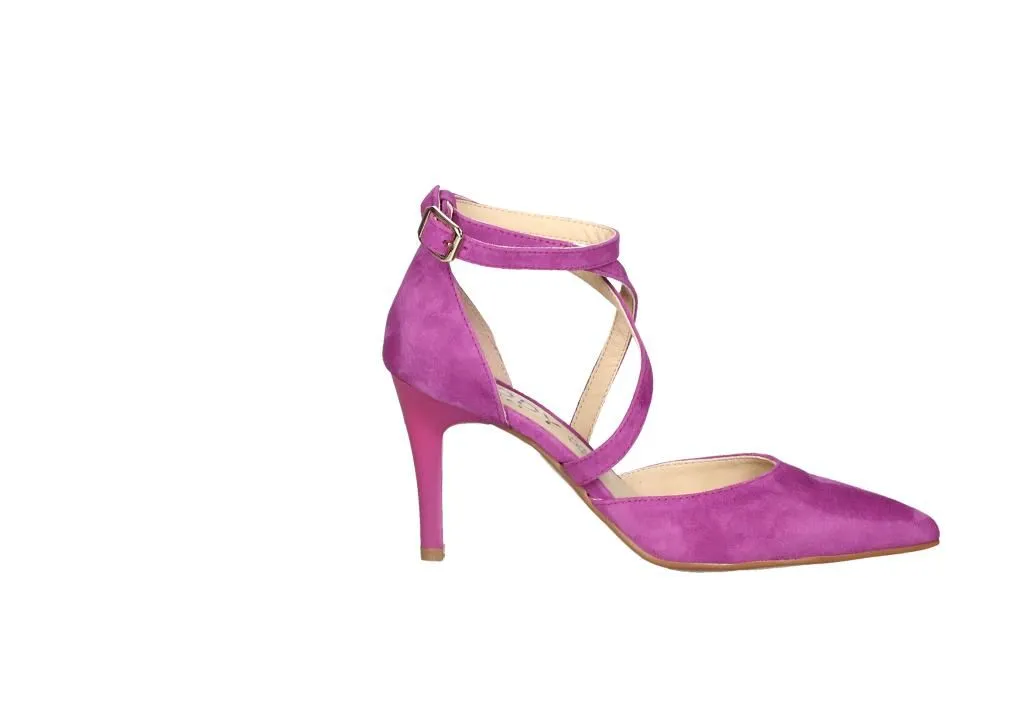 Zapato Ante Buganvilla Empeine Cruzado Lados Descubierto