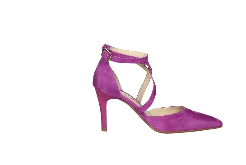 Zapato Ante Buganvilla Empeine Cruzado Lados Descubierto