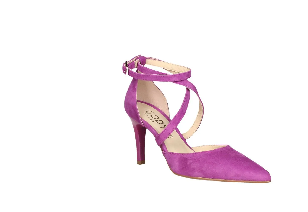 Zapato Ante Buganvilla Empeine Cruzado Lados Descubierto