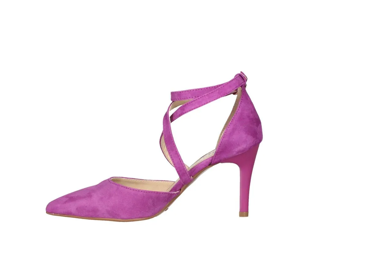 Zapato Ante Buganvilla Empeine Cruzado Lados Descubierto