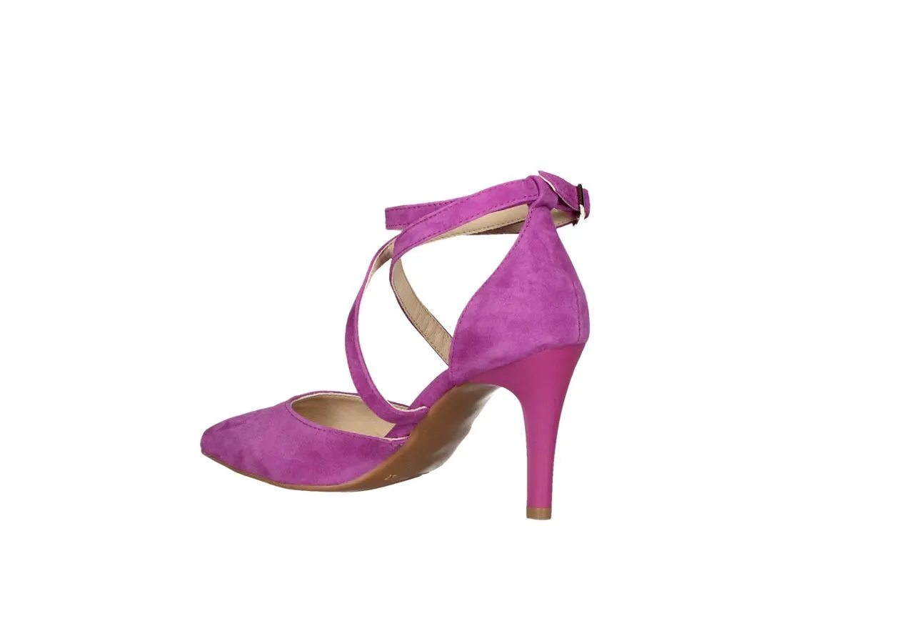 Zapato Ante Buganvilla Empeine Cruzado Lados Descubierto
