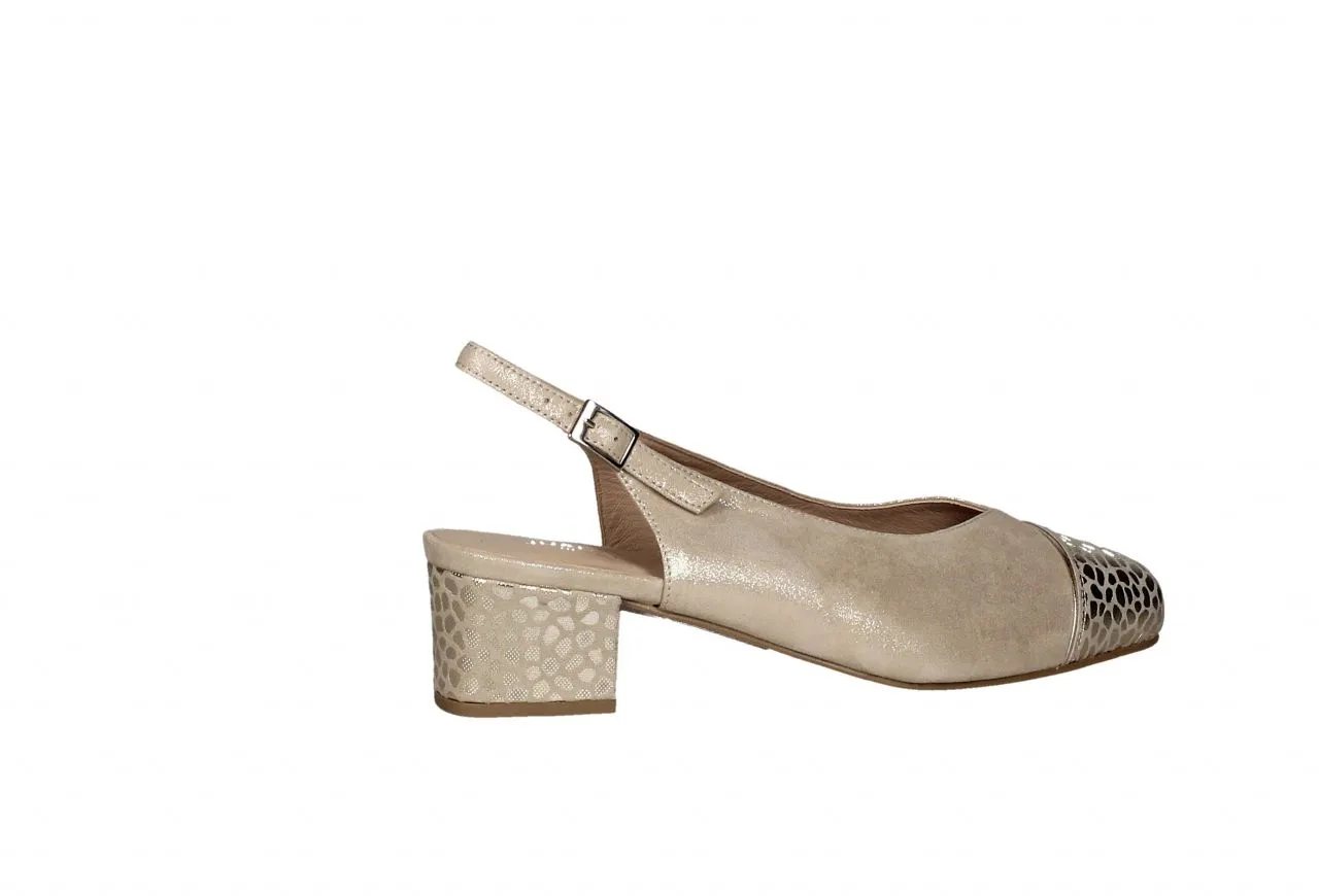 Zapato Ante Dorado Talon Abierto Punta Fantasia