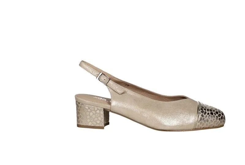 Zapato Ante Dorado Talon Abierto Punta Fantasia