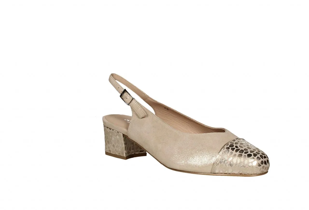 Zapato Ante Dorado Talon Abierto Punta Fantasia