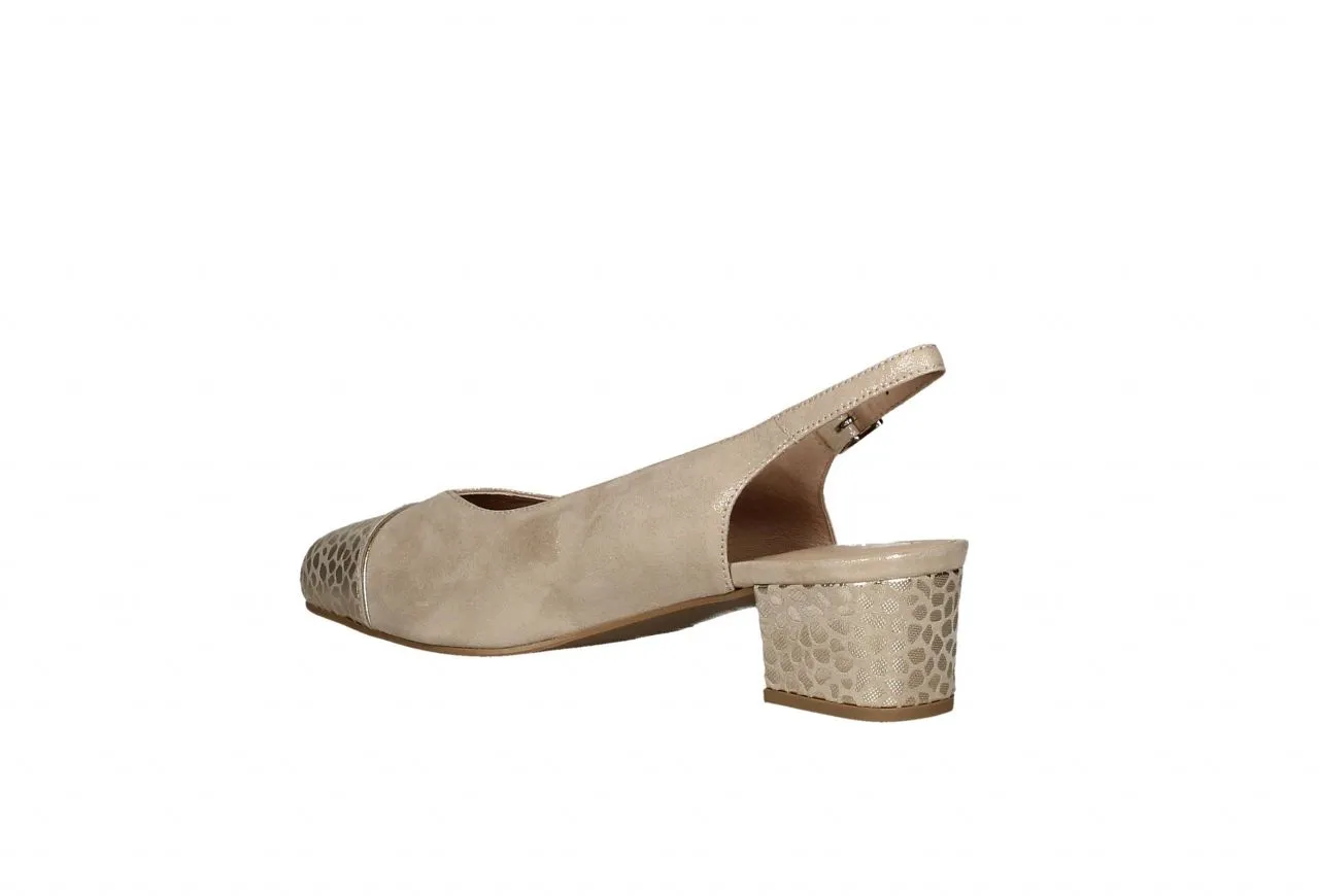 Zapato Ante Dorado Talon Abierto Punta Fantasia