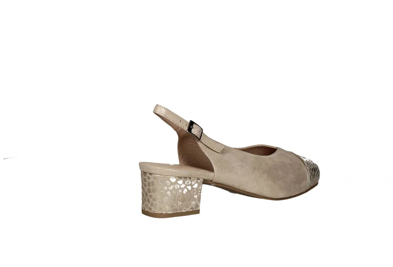 Zapato Ante Dorado Talon Abierto Punta Fantasia