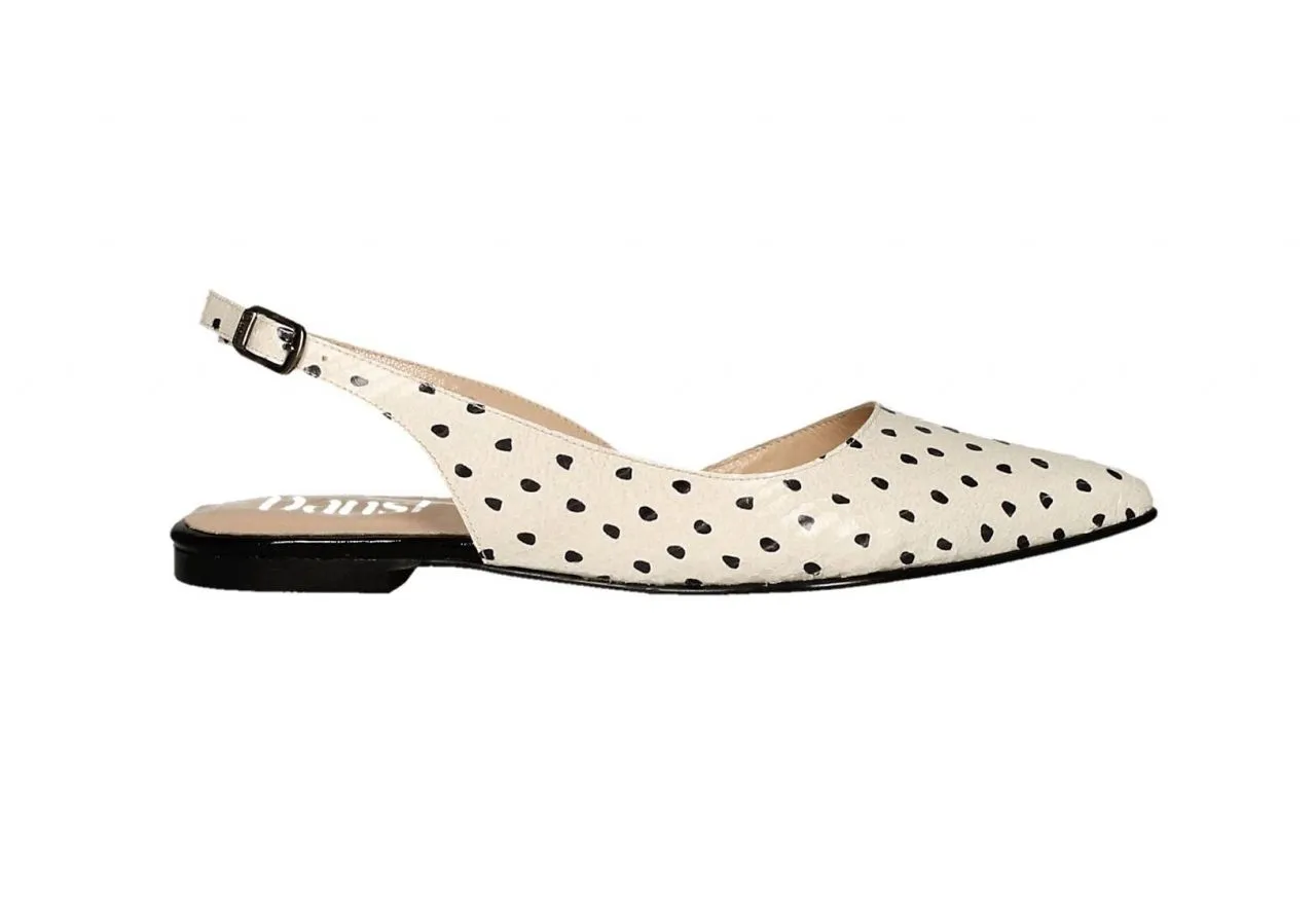 Zapato Beig Topos Negros Talon Abierto