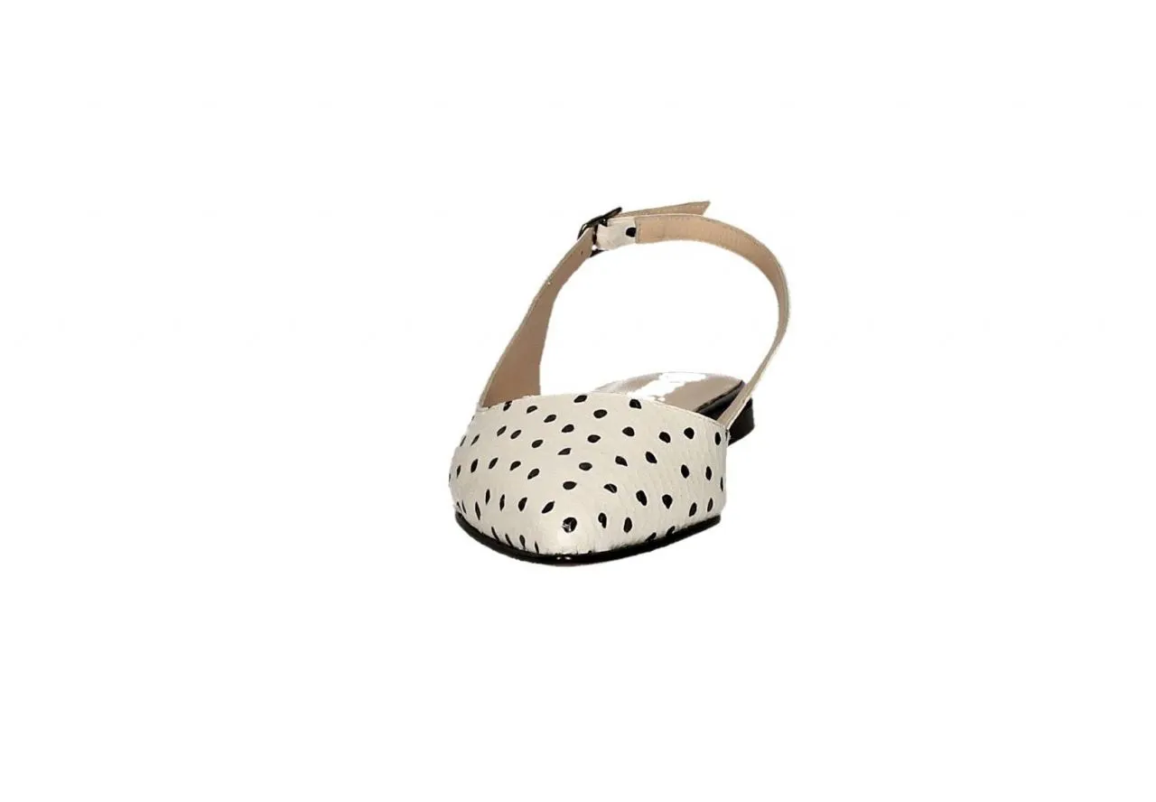 Zapato Beig Topos Negros Talon Abierto