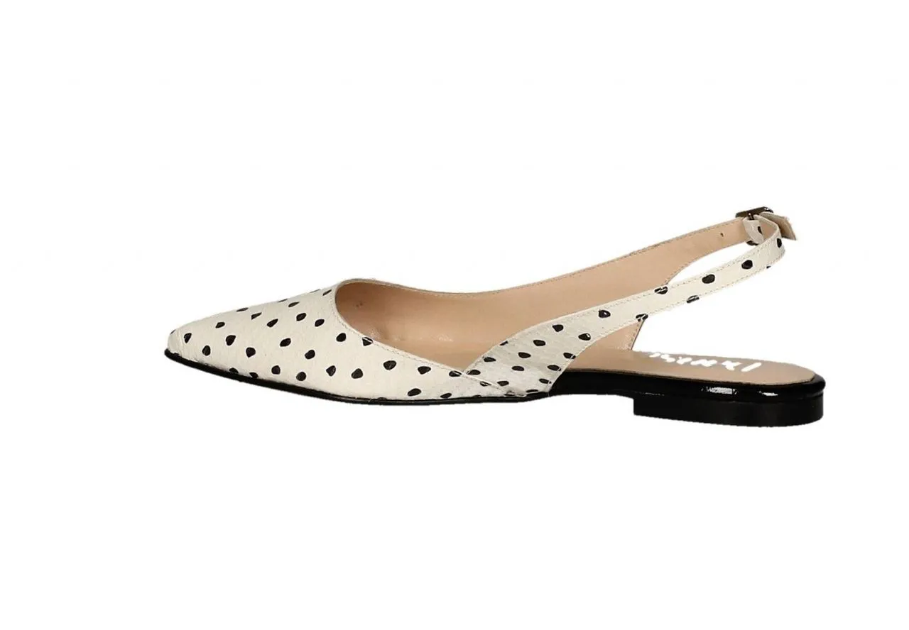 Zapato Beig Topos Negros Talon Abierto