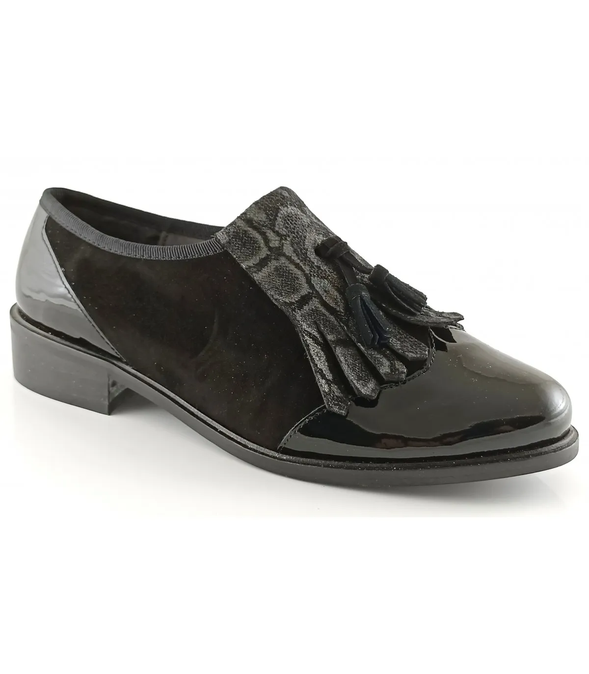 Zapato con fleco combinado negro