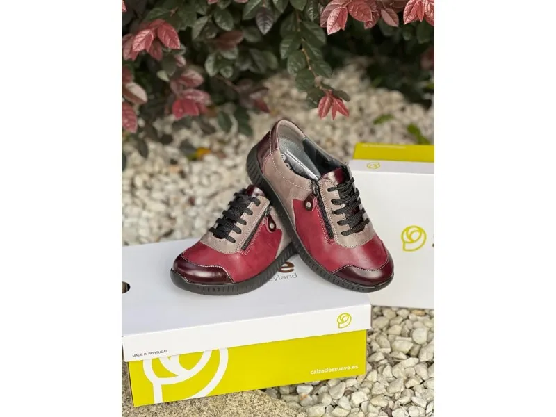 ZAPATO DE PIEL COMBINADO 3302 SUAVE BY LEYLAND EN COLOR BURDEOS O NEGRO
