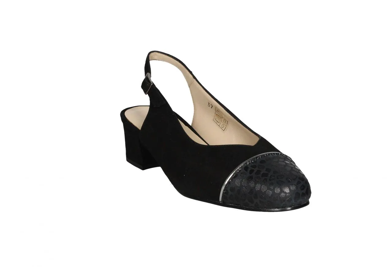 Zapato Descubierto Nobuck Negro Brillo Punta FantasÍa