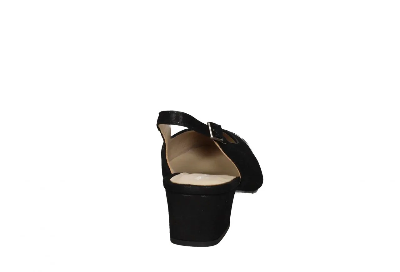 Zapato Descubierto Nobuck Negro Brillo Punta FantasÍa