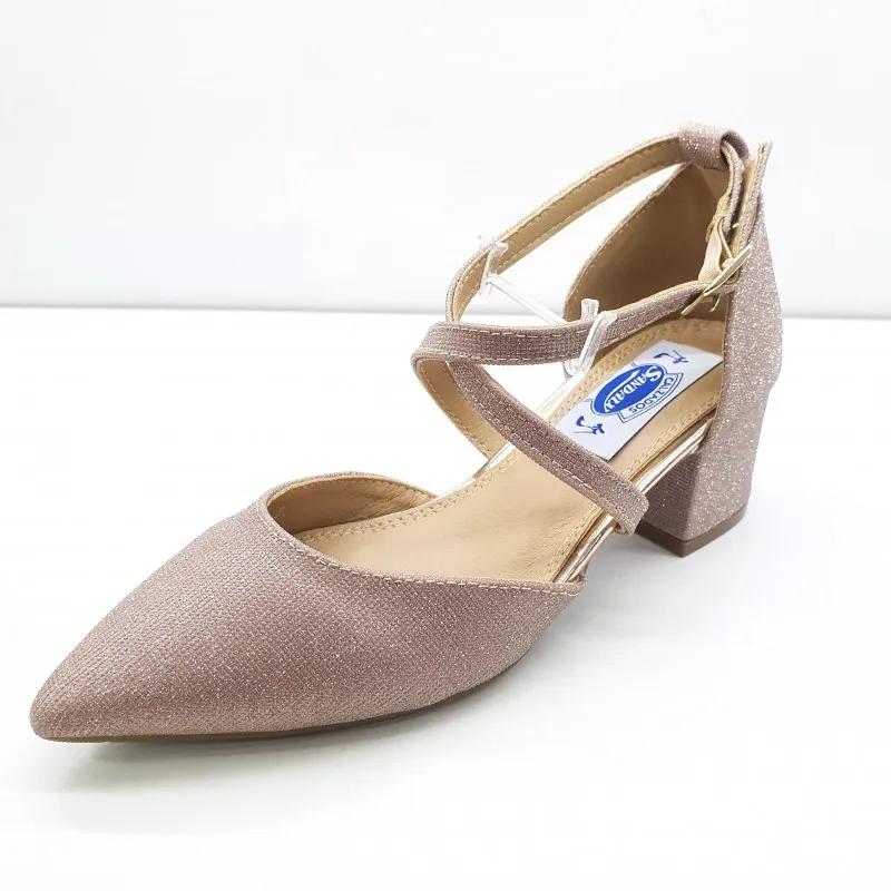 ZAPATO FIESTA TACON CUADRADO BAJO CHAMPAN CRUZADO EMPEINE