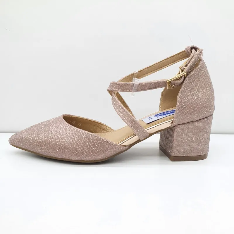 ZAPATO FIESTA TACON CUADRADO BAJO CHAMPAN CRUZADO EMPEINE