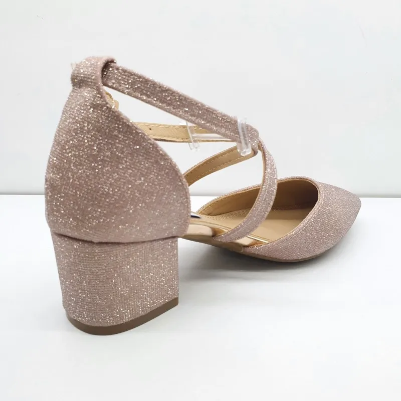 ZAPATO FIESTA TACON CUADRADO BAJO CHAMPAN CRUZADO EMPEINE