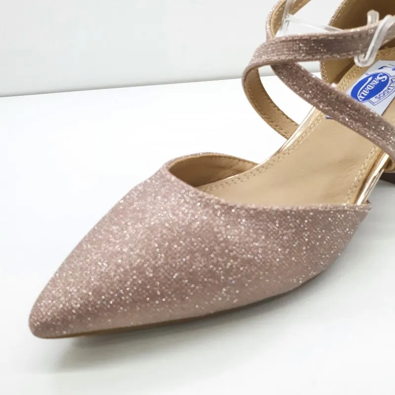 ZAPATO FIESTA TACON CUADRADO BAJO CHAMPAN CRUZADO EMPEINE