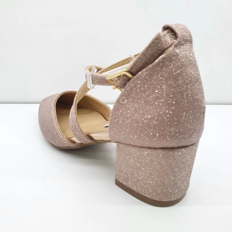 ZAPATO FIESTA TACON CUADRADO BAJO CHAMPAN CRUZADO EMPEINE