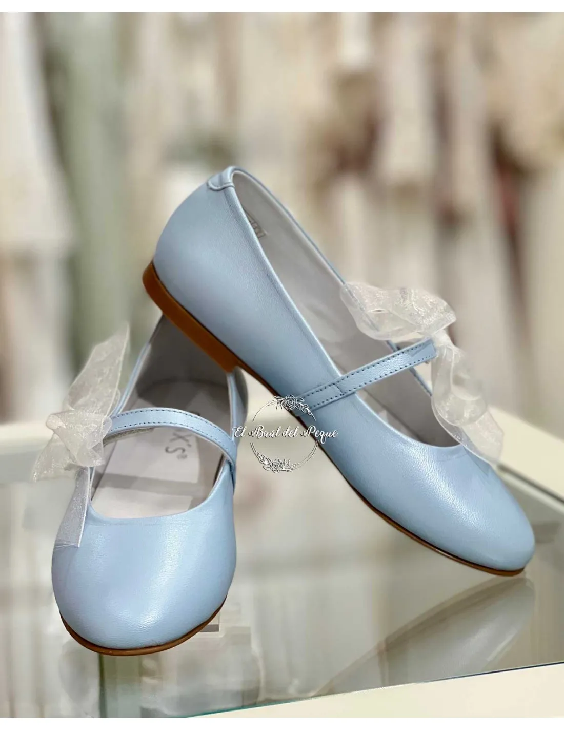 Zapato Niña Salón Metal Celeste Gux´s Lazo Organza
