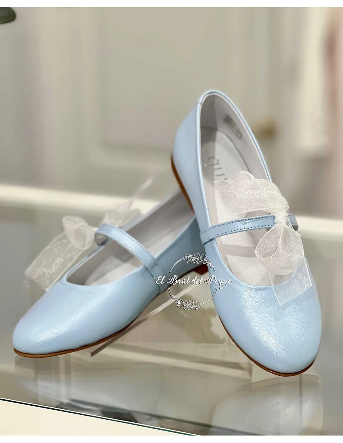 Zapato Niña Salón Metal Celeste Gux´s Lazo Organza