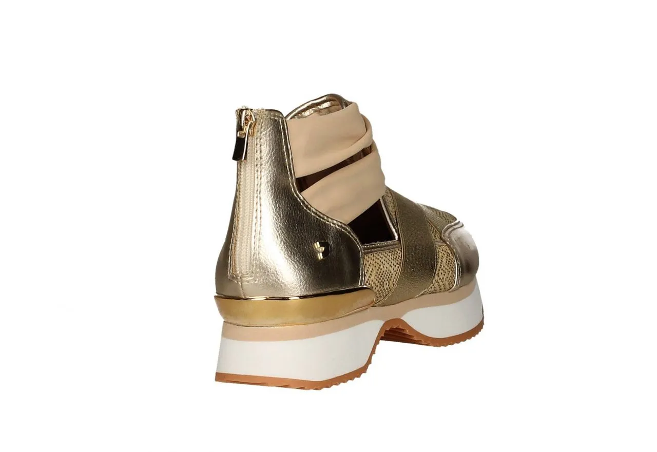 Zapato Piel/elastico Oro Rafia Natural Talon Cremallera