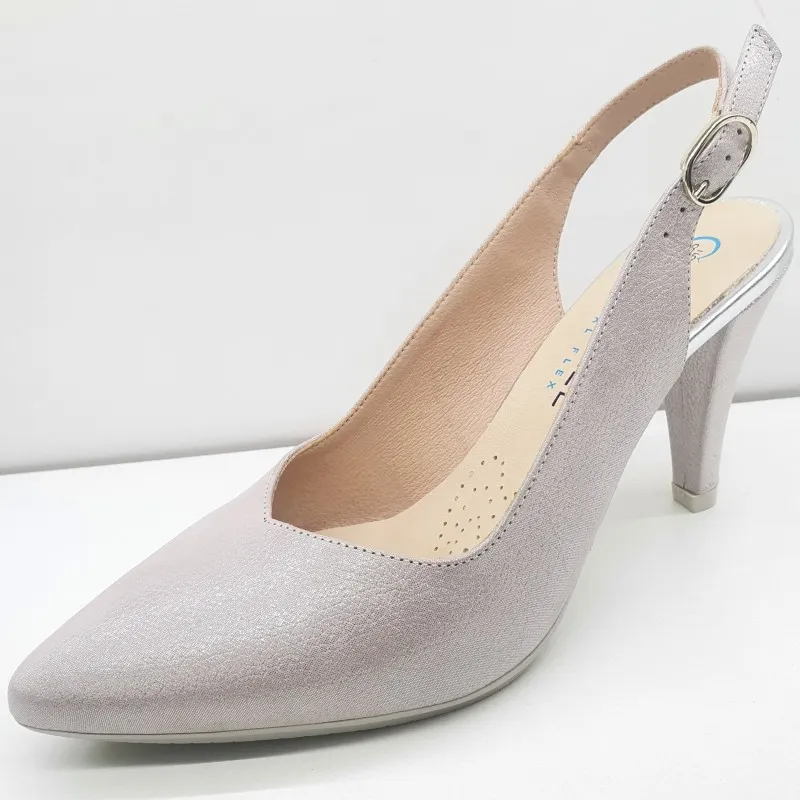 ZAPATO SALON FIESTA DESTALONADO TOTAL FLEX COLOR PERLA