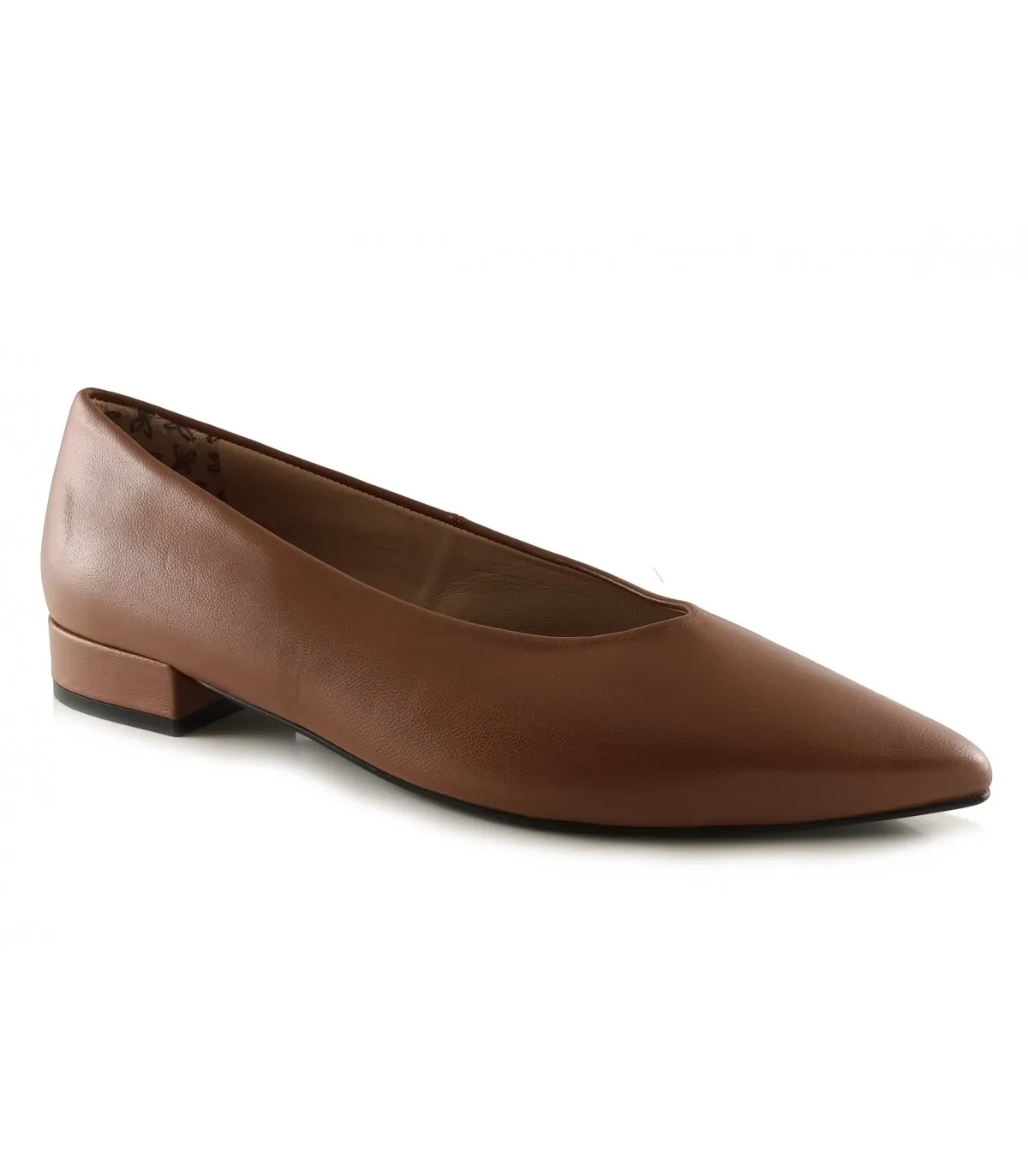 Zapato salón bajo en piel brandy para mujer