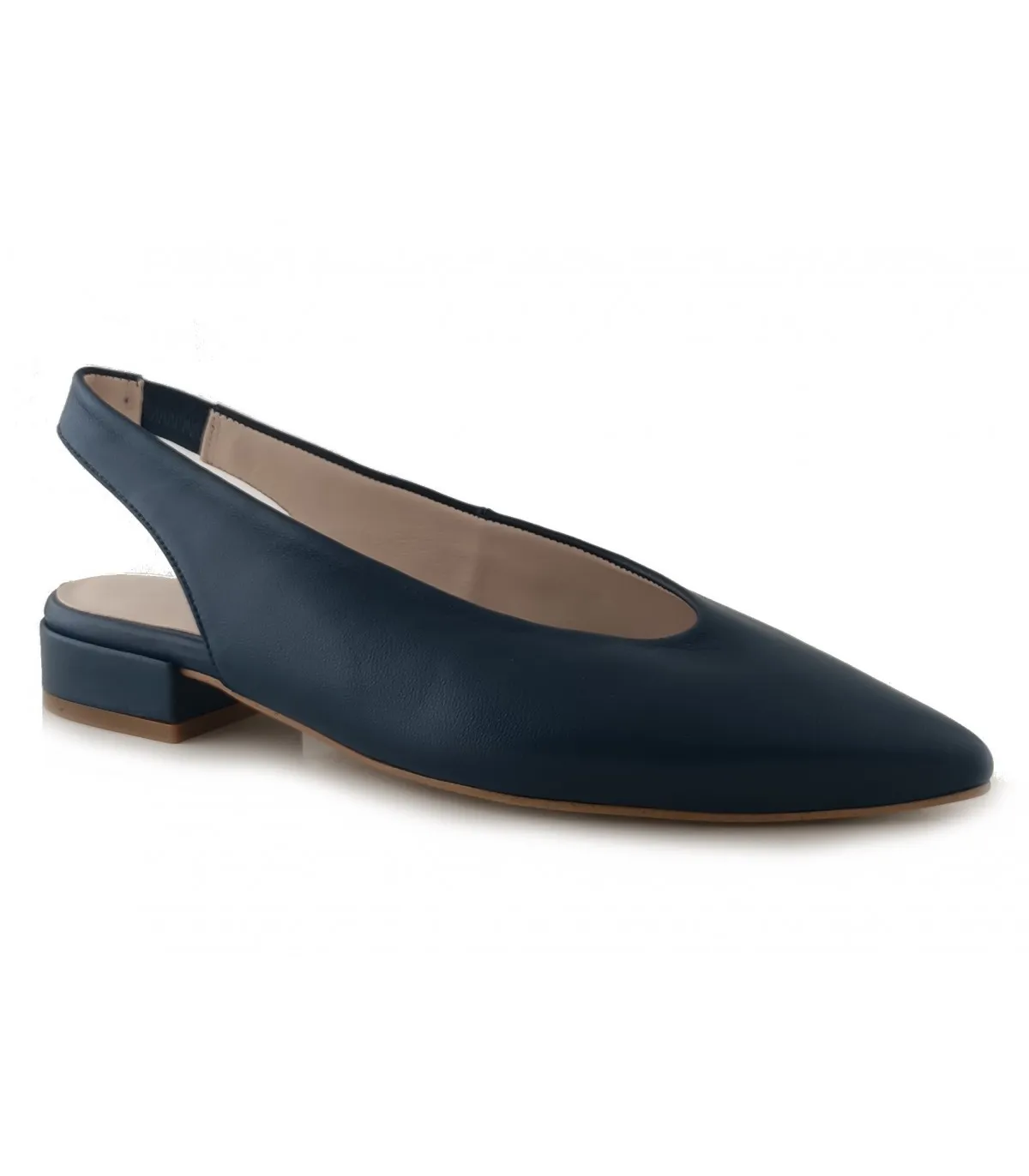 Zapato salón bajo para mujer en piel azul