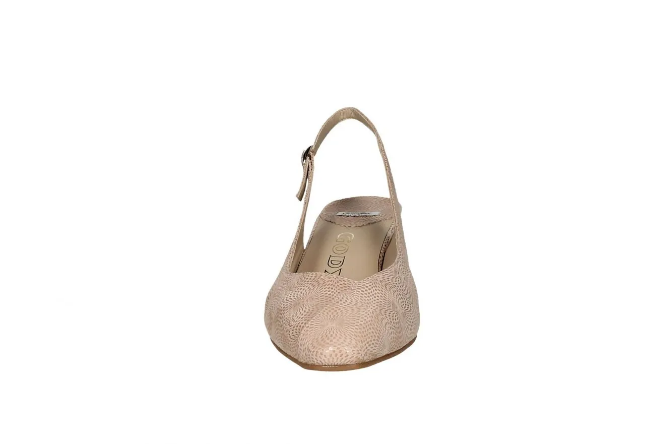 Zapato Talon Abierto Taupe Ante Grabado Pala Cejada