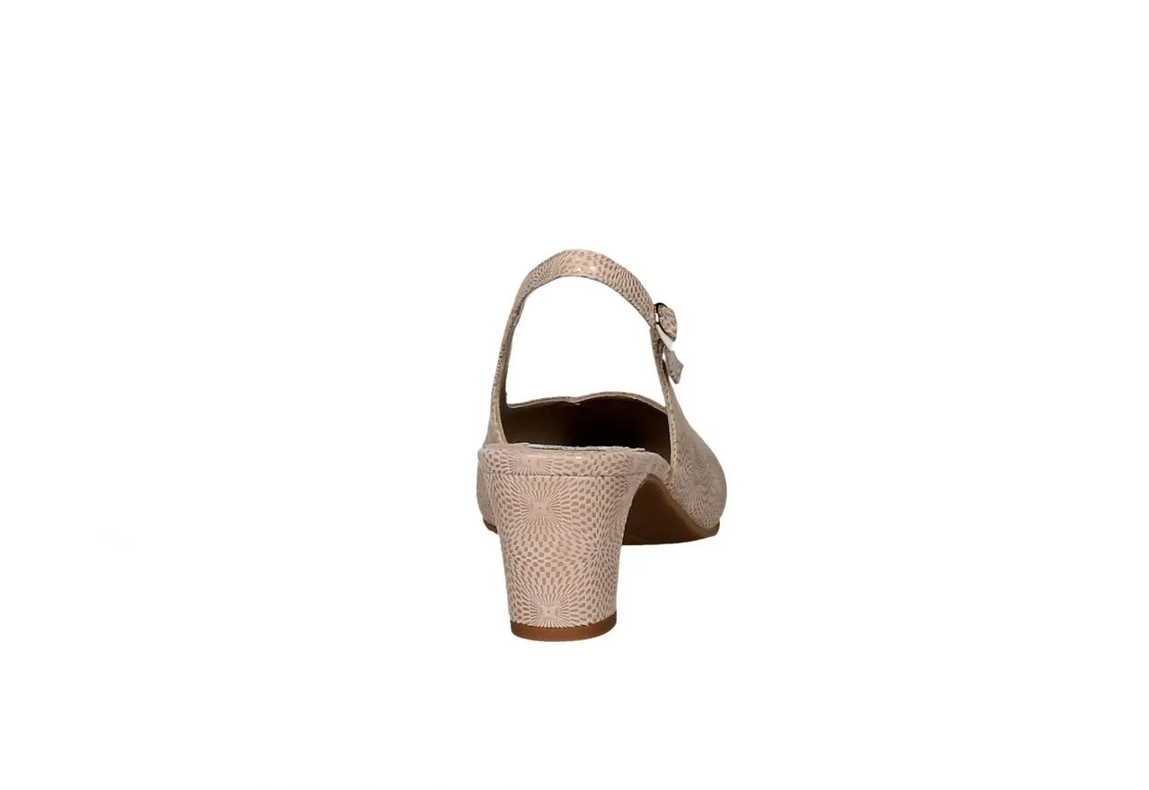 Zapato Talon Abierto Taupe Ante Grabado Pala Cejada