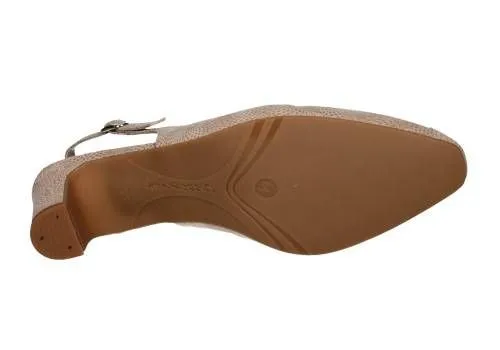 Zapato Talon Abierto Taupe Ante Grabado Pala Cejada