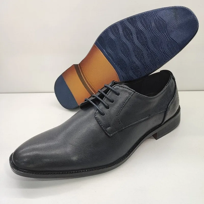 ZAPATO VESTIR HOMBRE BLUCHER CORDONES LISO Y DETALLE PUNTOS MARINO