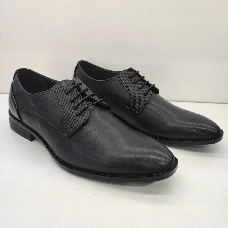 ZAPATO VESTIR HOMBRE BLUCHER CORDONES LISO Y DETALLE PUNTOS MARINO