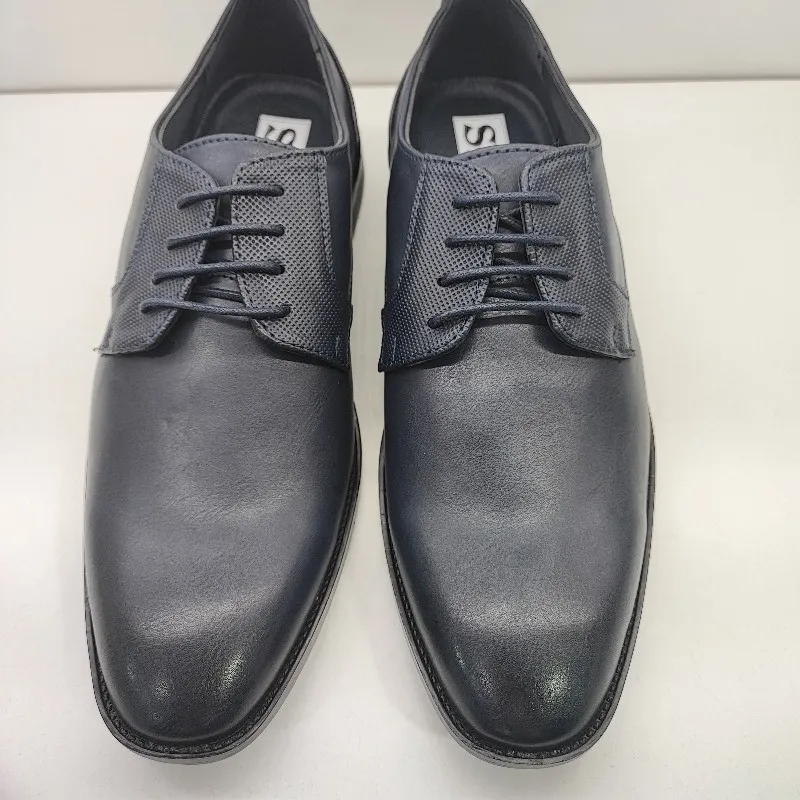 ZAPATO VESTIR HOMBRE BLUCHER CORDONES LISO Y DETALLE PUNTOS MARINO
