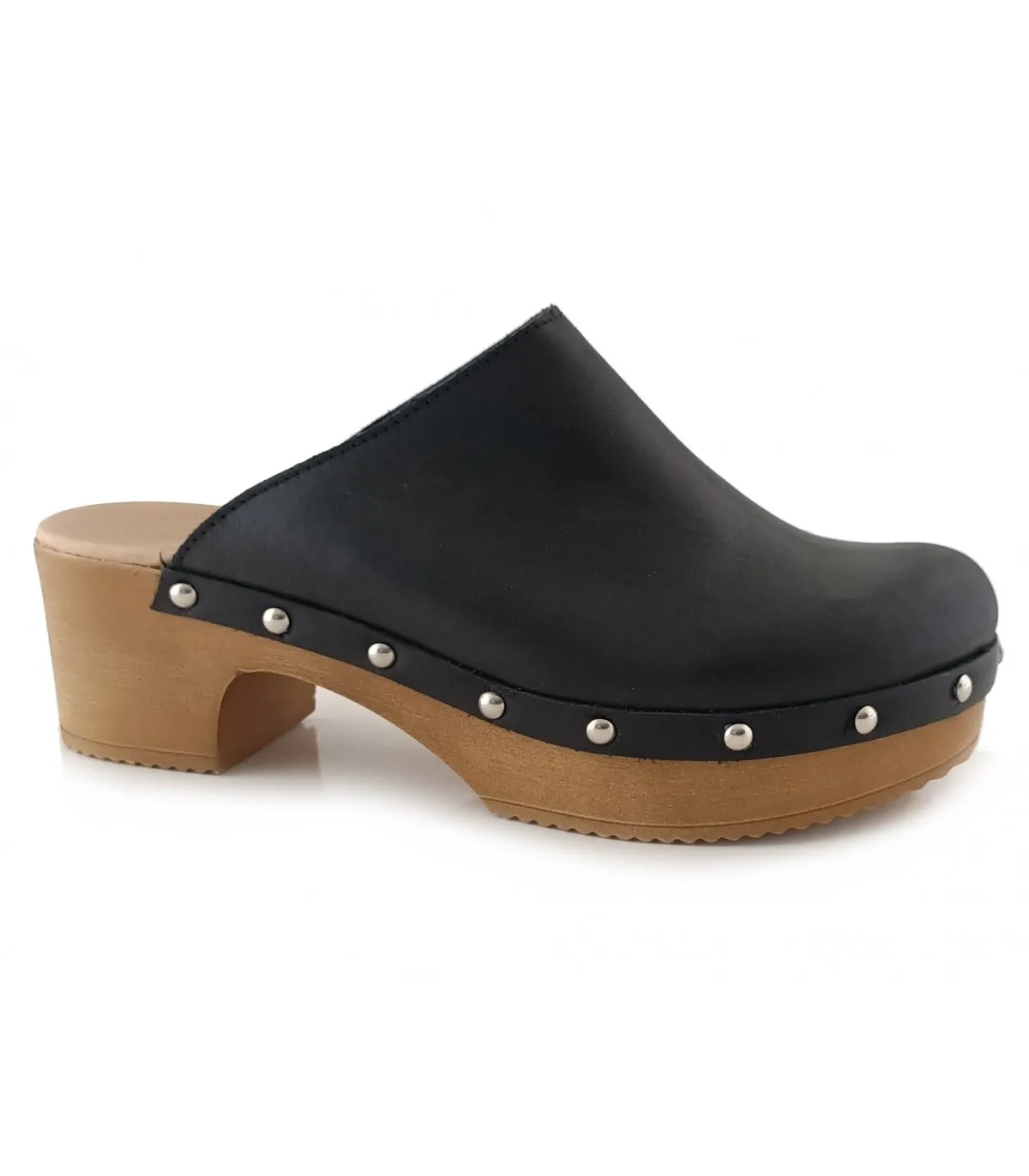 Zueco para mujer en piel negra